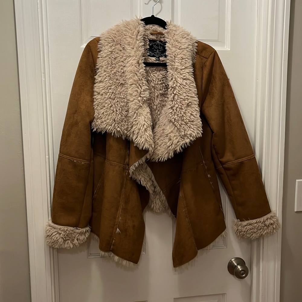 Suede and faux fur coat